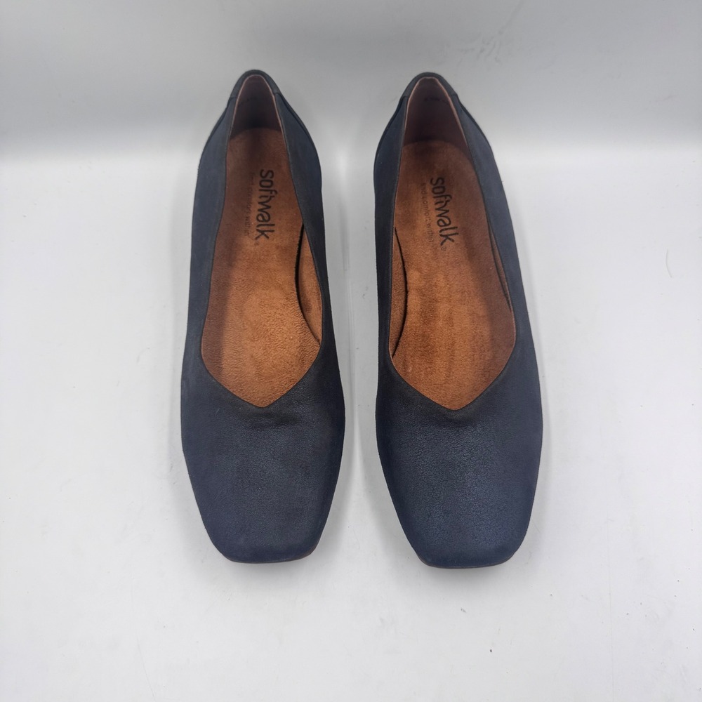 SoftWalk Womens Navy Leather Square Toe Wedge Pumps S2162-410 Size 8.5W